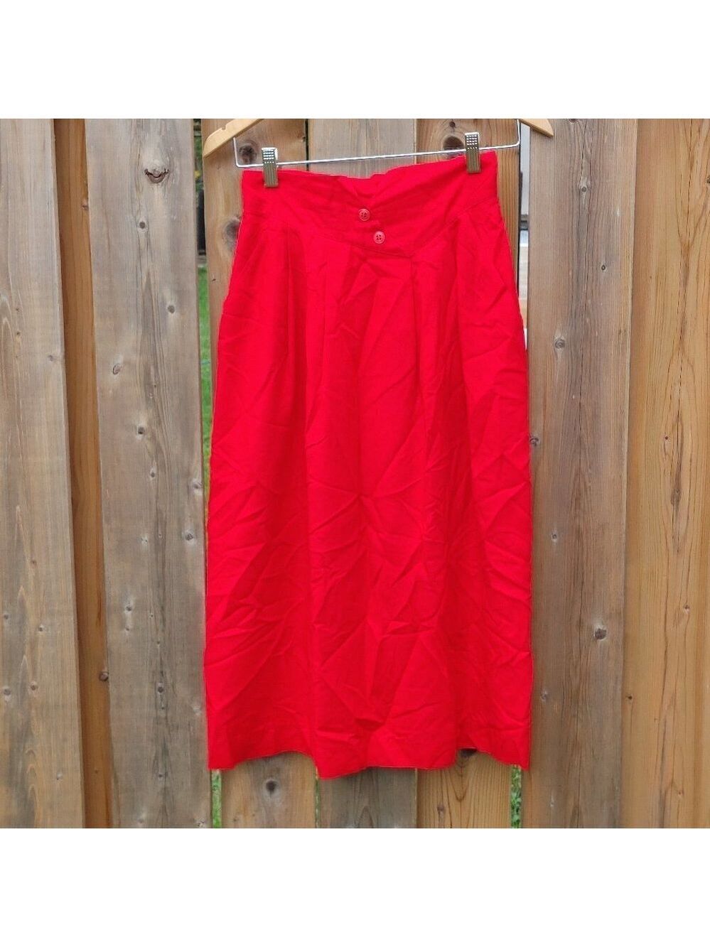 Vintage Red Skirt Women's size XXS Lined Off Set button